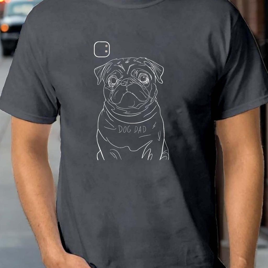Dog Dad Pug Graphic Print Mens Cotton Casual Short Sleeve ONeck TShirt