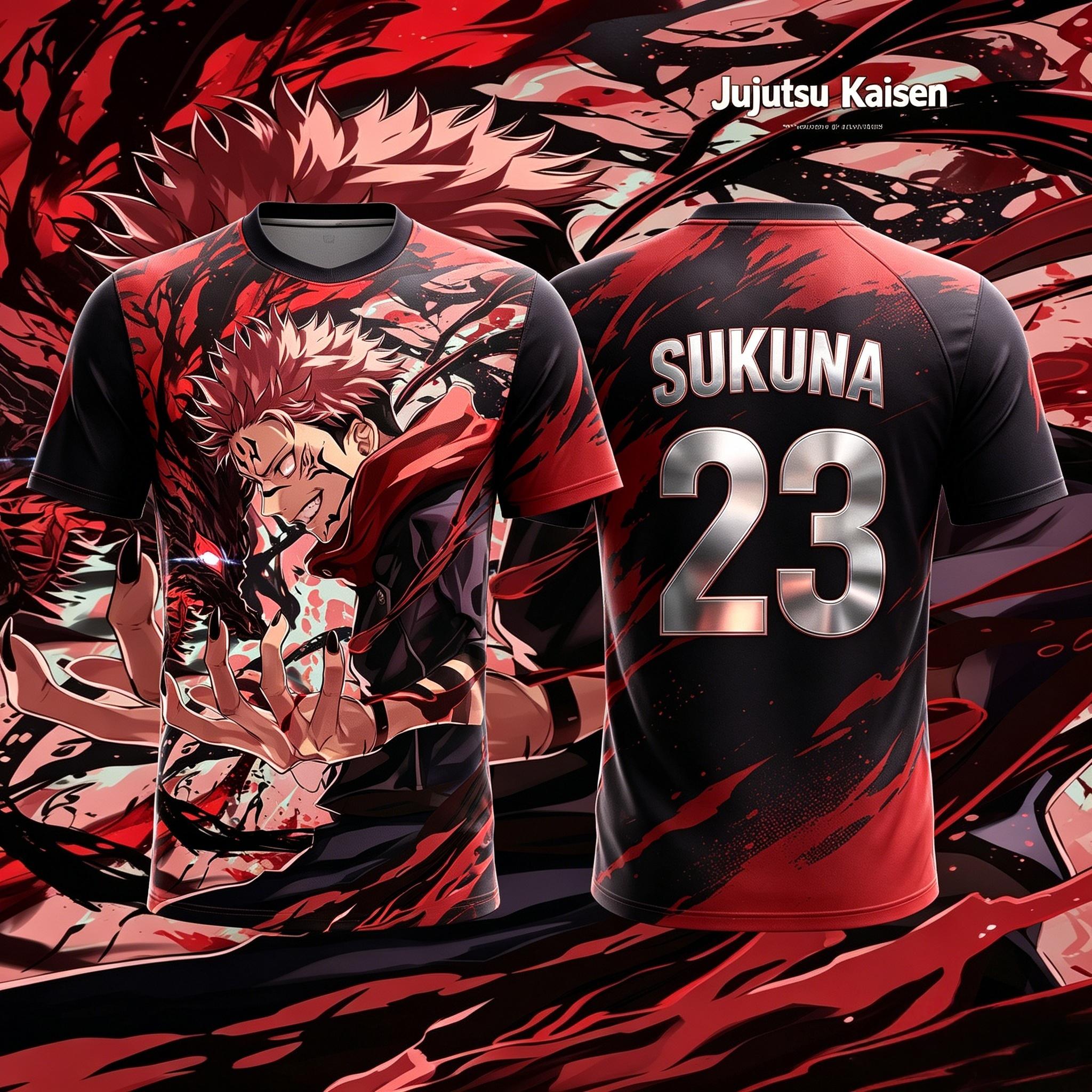 2026 Été Jujutsu Kaisen Sukuna Éclaboussure d'Encre Rouge Impression 3D Maillot de Sport Surdimensionné Fan d'Anime T-shirt Décontracté L brown