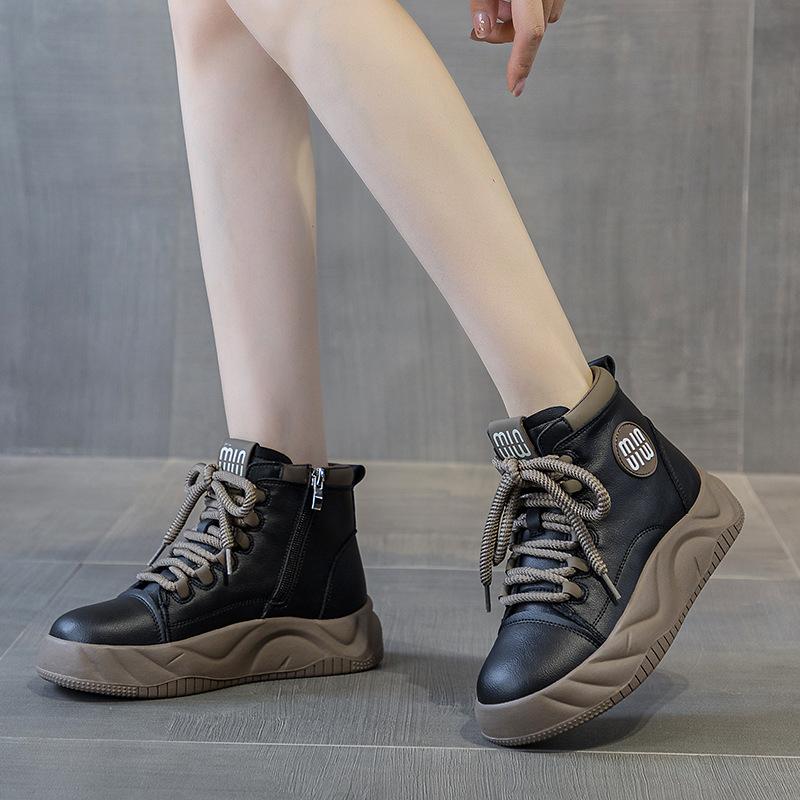 Кожаная женская обувь новая обувь на платформе, увеличивающая рост, спортивная и повседневная обувь 40