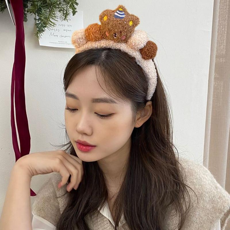 Handmade Fluffy Bear Headband Autumn Winter Plush Wash Face Hair Band Colorful Cartoon Hair Accessories