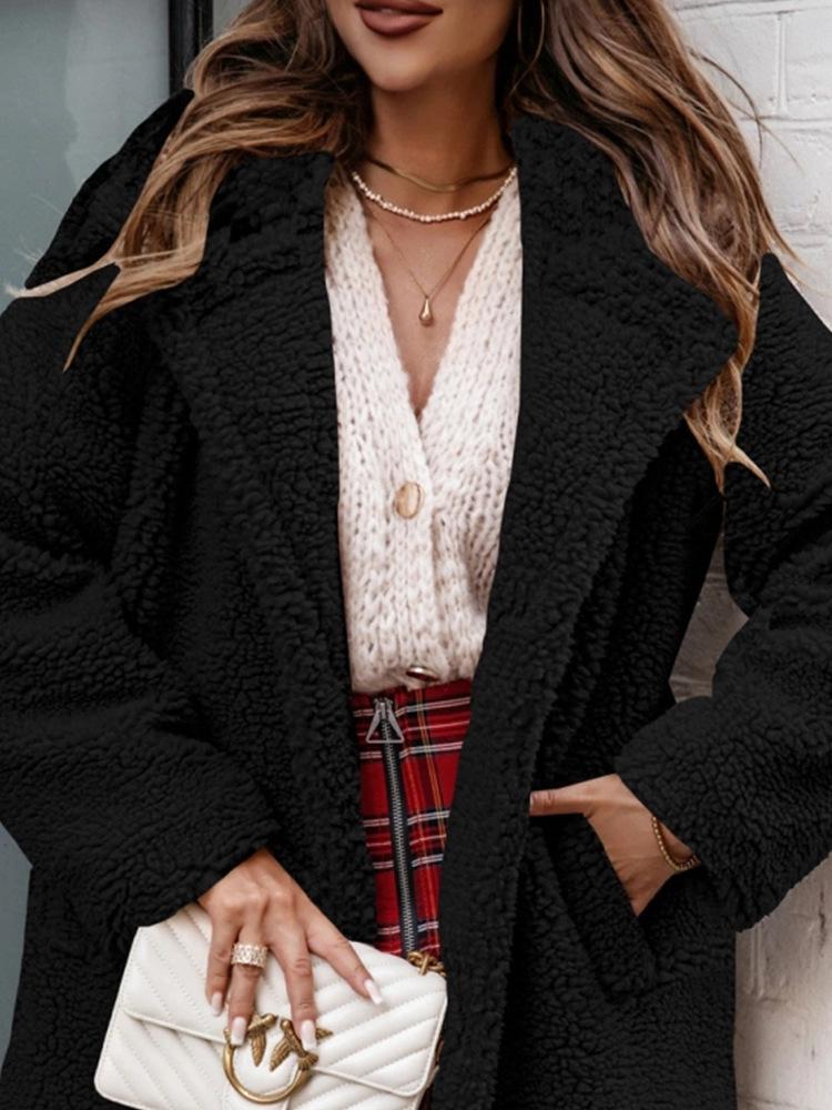2025 Fall/Winter Furry Long-Sleeve Plush Top with Turn-Down Collar for Women