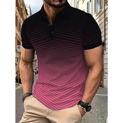2025 Men's New Summer Short-sleeved POLO Shirt 3D Printed Striped Polo Shirt Color Matching Business Casual Lapel Top