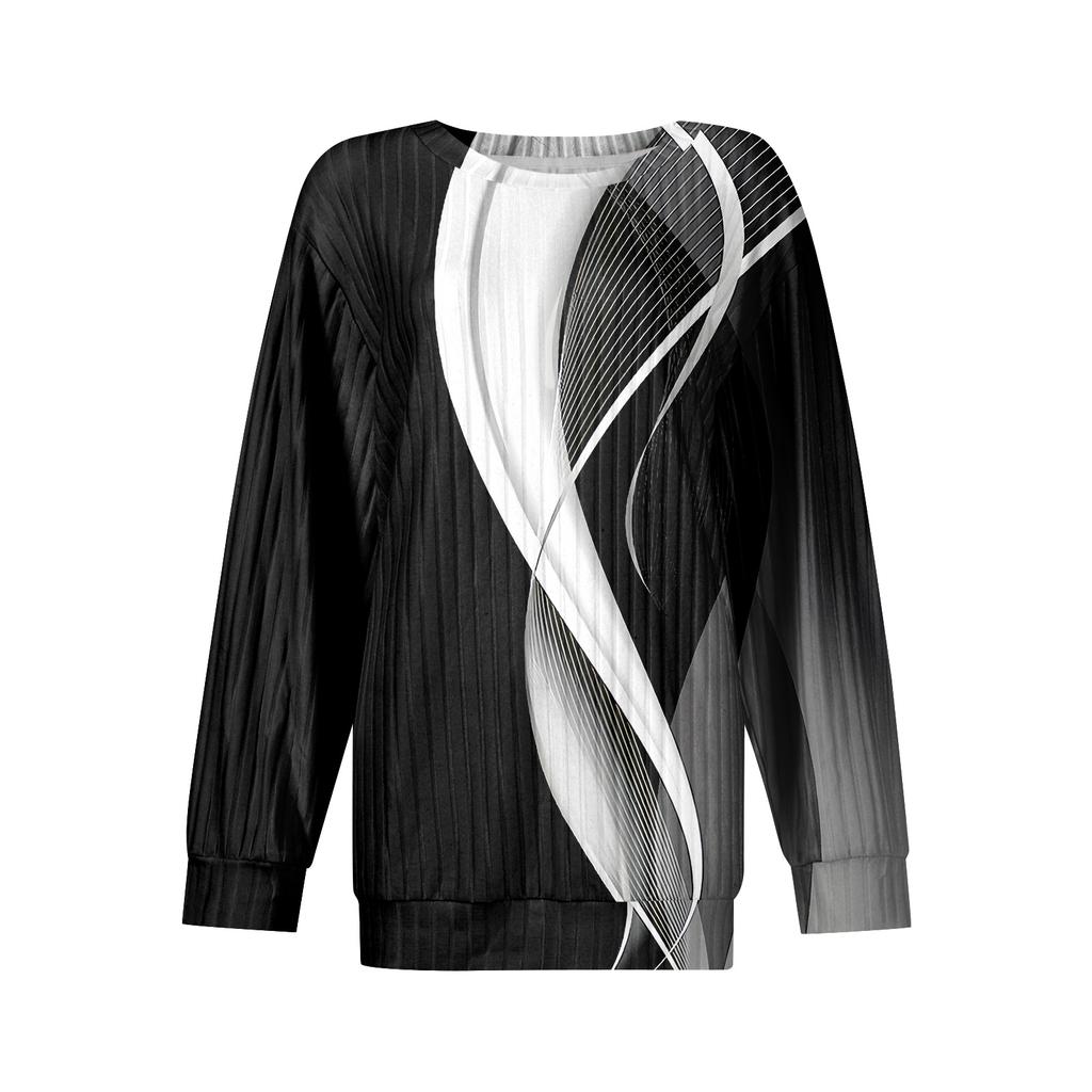 Women's Printed Lightweight Brushed-Cotton Round Neck Top