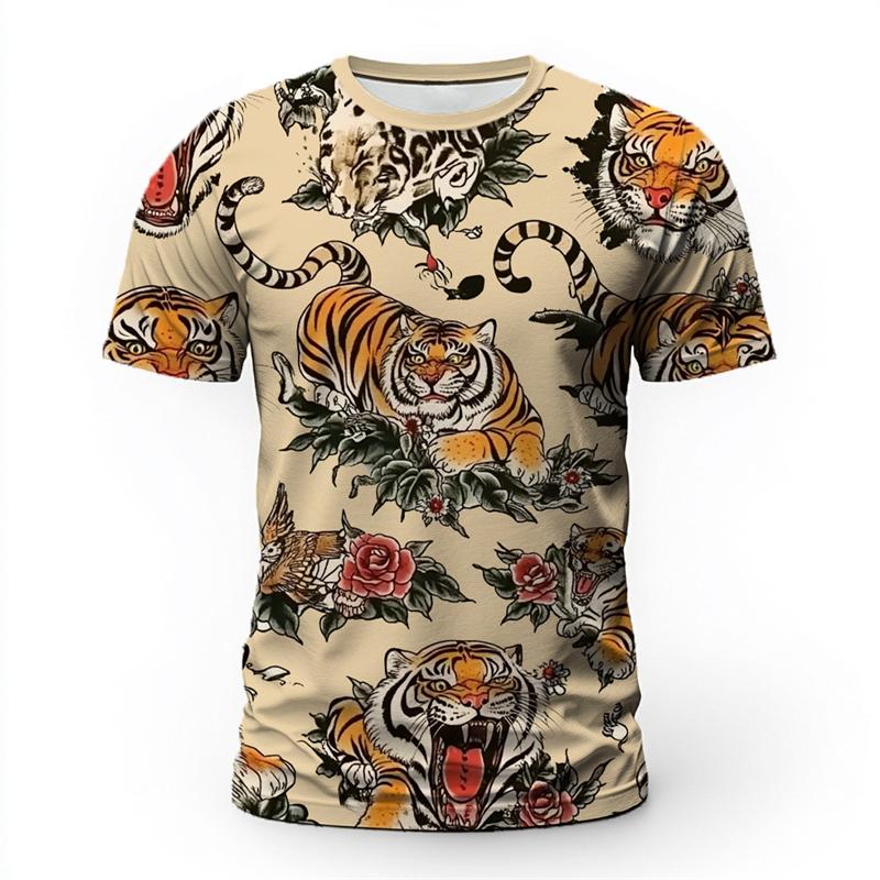 Fashion Tiger Graphic Men's T-shirts Summer Short Sleeve Streetwear Tees Top Casual Oversized Hip Hop Women Clothing
