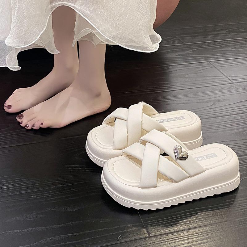 Thick Bottom Moccasin Slippers Women's Outer Cross Soft Bottom Beach Shoes Casual Sandals Slippers