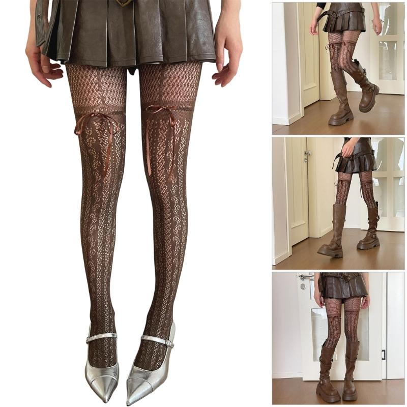 Women's Patterned Fishnet Net Stockings Garter Belt Tights Suspender Pantyhose Fishnets Thigh High Stockings Hosiery