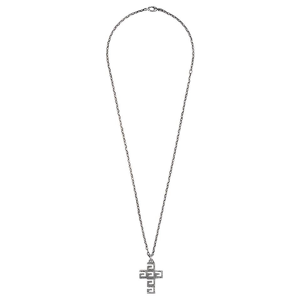 Gucci G-Cube Cross Vintage Distressed Matte 925 Silver Necklace Men necklace Black YBB57699400100U