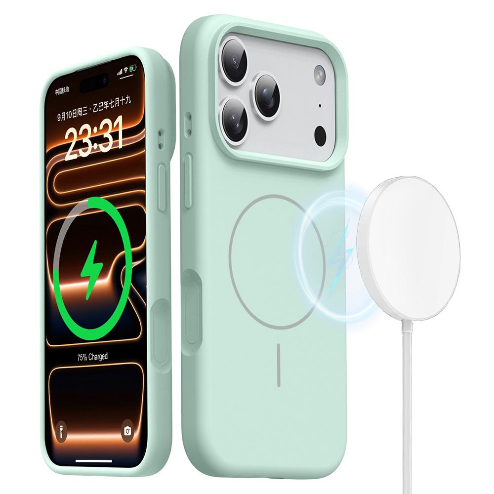 For iPhone 17 Pro Max Magnetic Case Skin-Friendly Liquid Silicone + PC Phone Cover Compatible with MagSafe