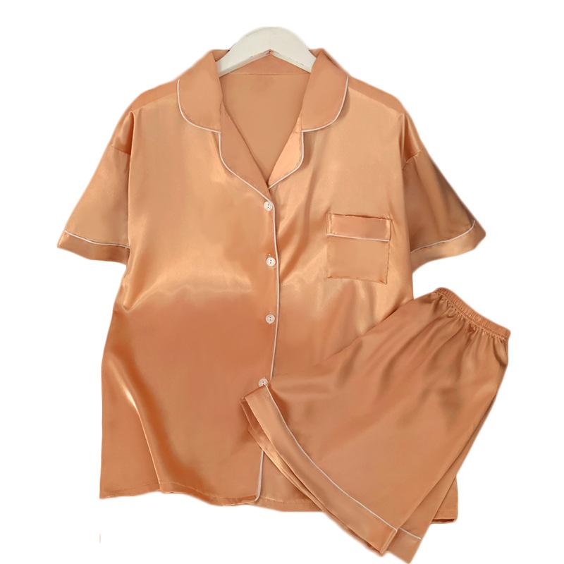 French Fashion Sense Solid Color Short-Sleeved Pajamas Summer Simple Simulation Silk Loungewear Set