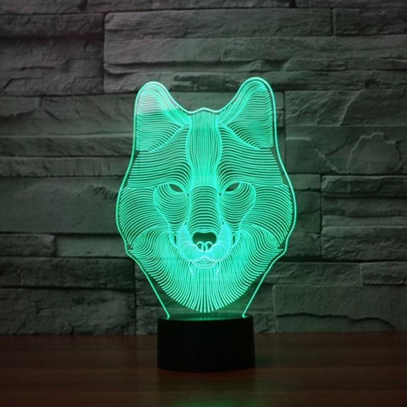 3D Illusion Bulbing Wolf Charm Lamp Acrylic LED Night Light USB Table Desk Lamp