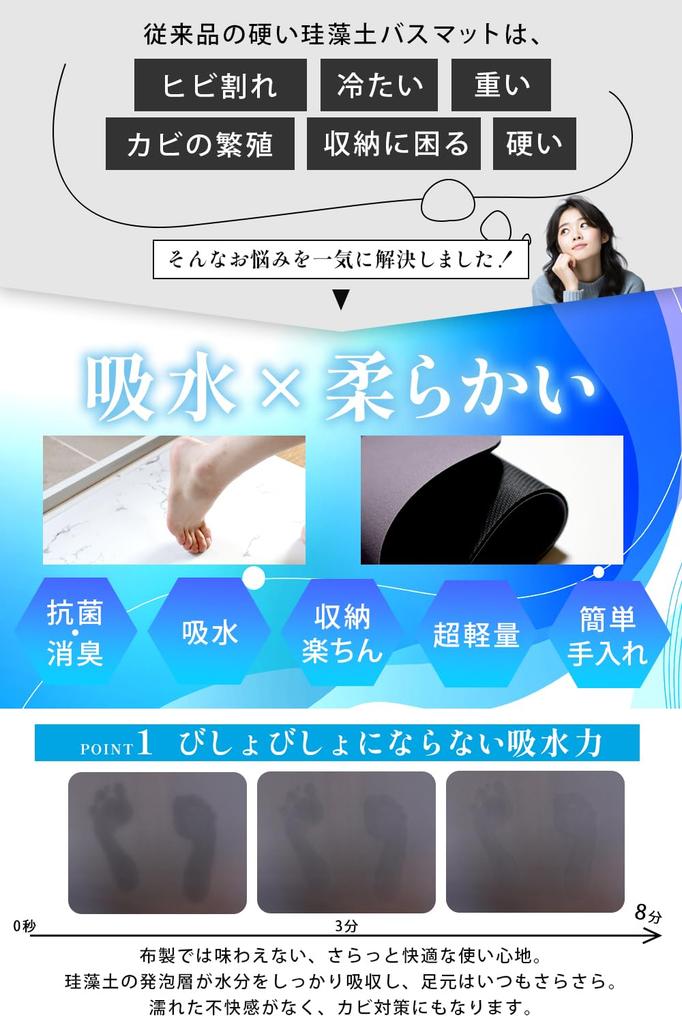 Diatomaceous Earth Bath Mat Technology for Increased Water Absorption and Wide Variety of Bath Diatomaceous Earth Foot Spring 4mm Larger [Patented