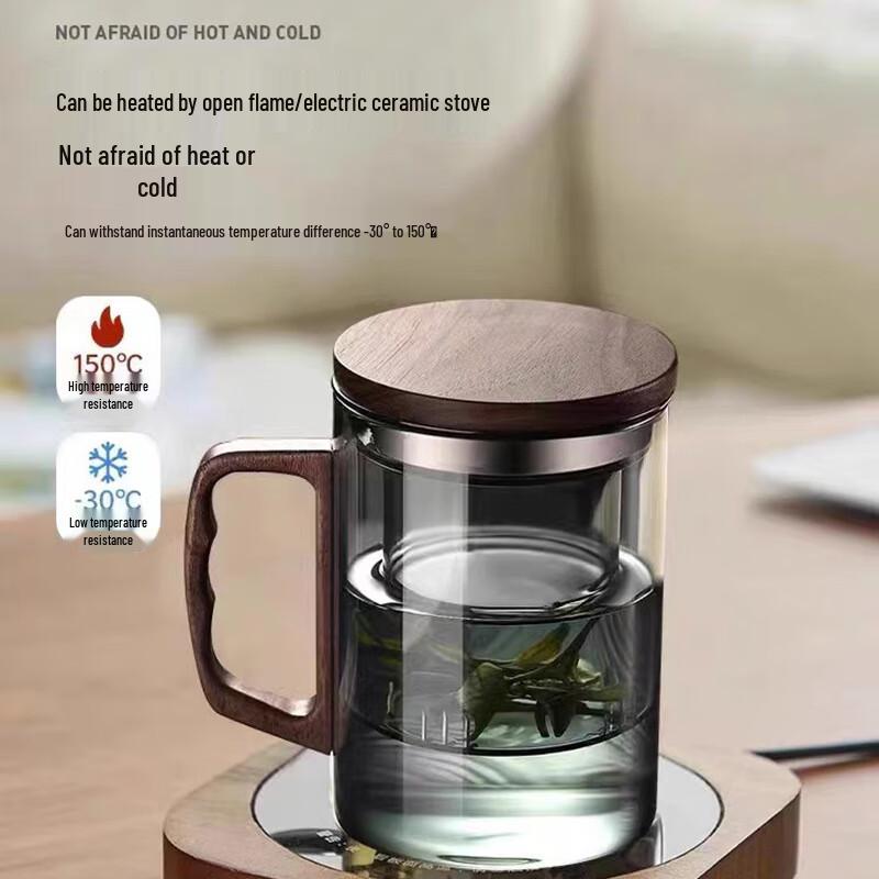 Shangqi High Borosilicate Glass Teacup with Filter and Wooden Handle