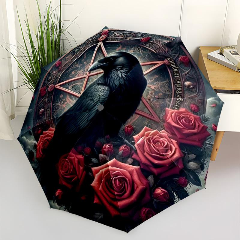 Gothic Raven Skull Outdoor Automatic Umbrella Sturdy 8-Rib Shaft Sturdy Construction Perfect for Outdoor Adventures Vibrant Pattern Umbrella