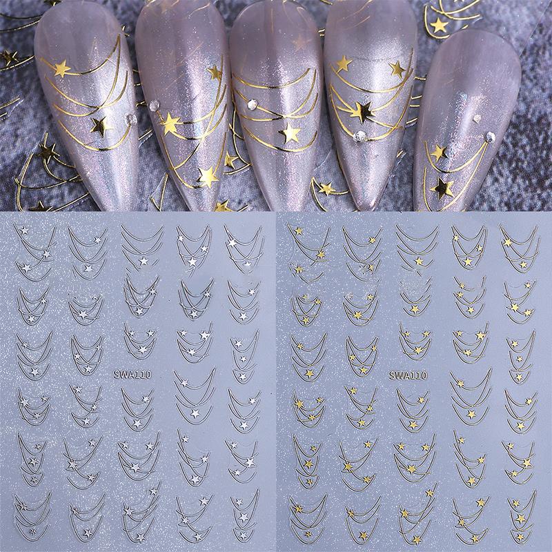 3D Gold/ Silver Star/Sun/Moon Bronzing Nail Art Sticker Laser Star Moon Styles Nail Decal Gold Silver Self-Adhesive Slider