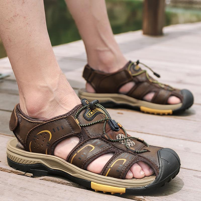 Men Hiking Sandals Outdoor Black Brown Water Shoes Wide Palm Athletic Closed Toe Sport Sandals Beach Shoes Large Size