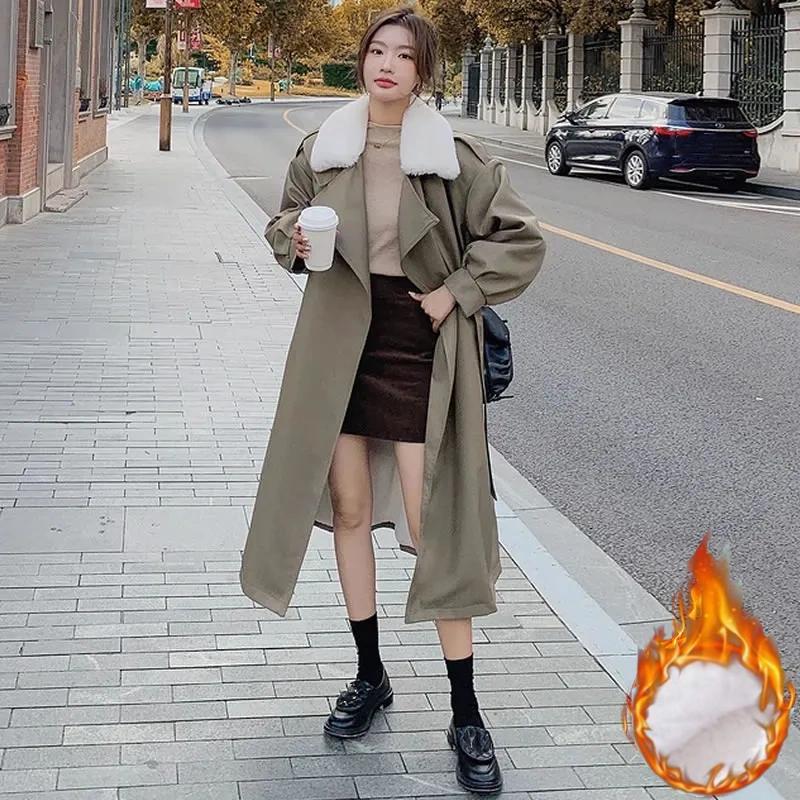 Plus Velvet Thick Windbreaker-style Jacket Women's Long Winter Cotton-padded Jacket Cotton-padded Jacket Trend