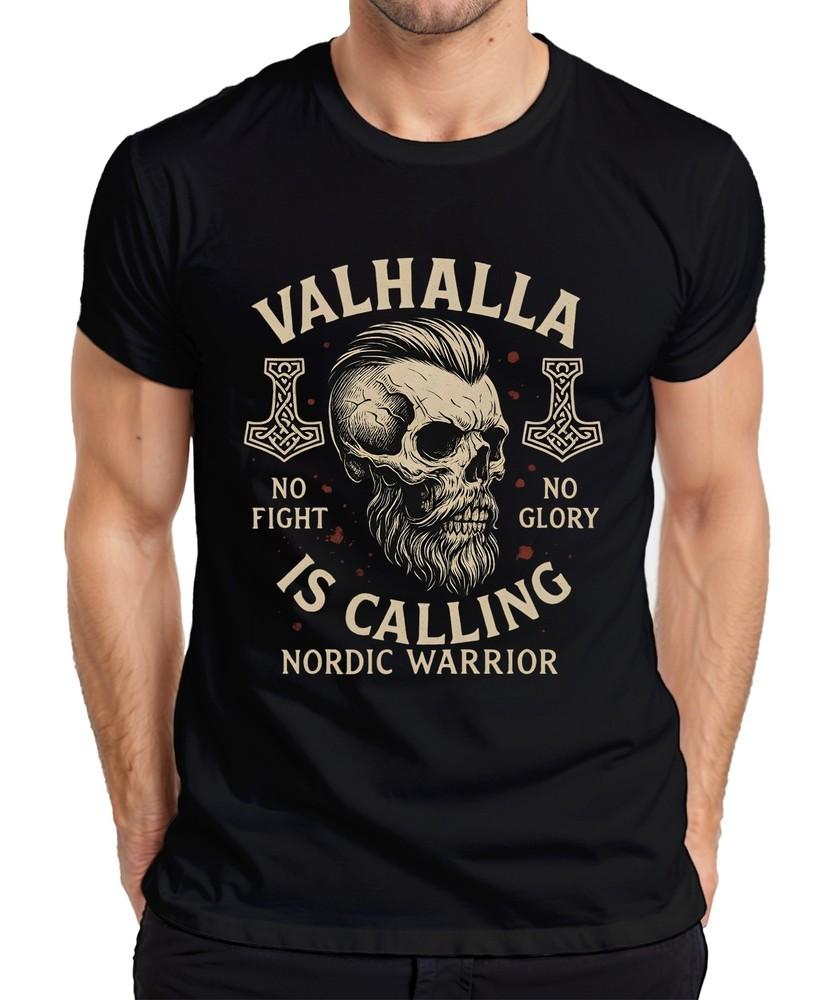 Valhalla Is Calling Viking Warrior Skull Rune Hammer Norse Unisexs TShirt