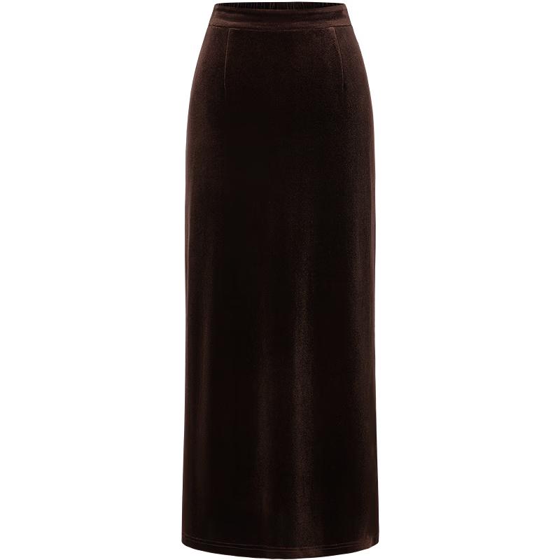JUZUI Vintage Velvet Slit Midi Skirt L