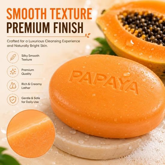Morvin Papaya Bath Soap Bar - Enriched with Papaya Extract, Kojic Acid & Shea Butter for Dark Spot & Acne Removal – (75gm, Pack of 6).