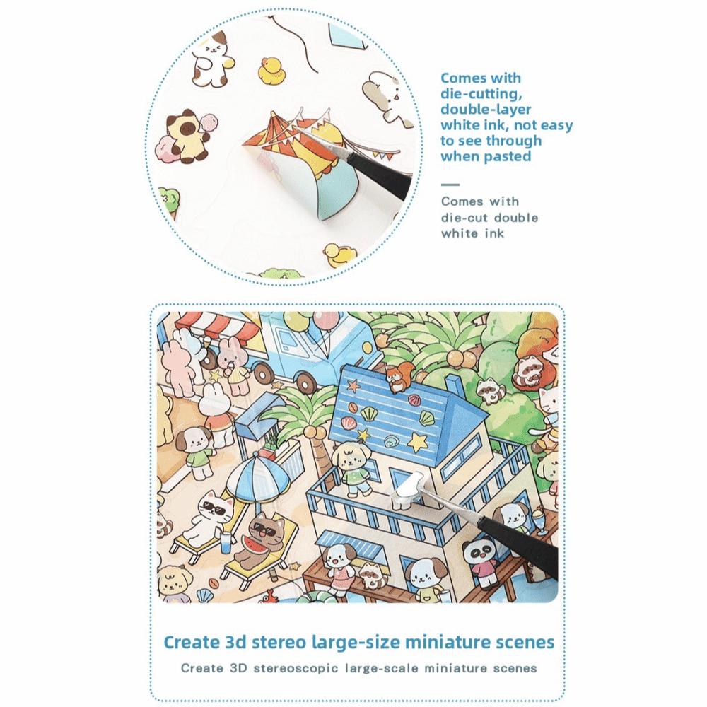 New PET 3D Landscape Sticker 3D Stacking Four Seasons Town Miniature Stickers Century Park Pocket Sticker Book Festival Gift