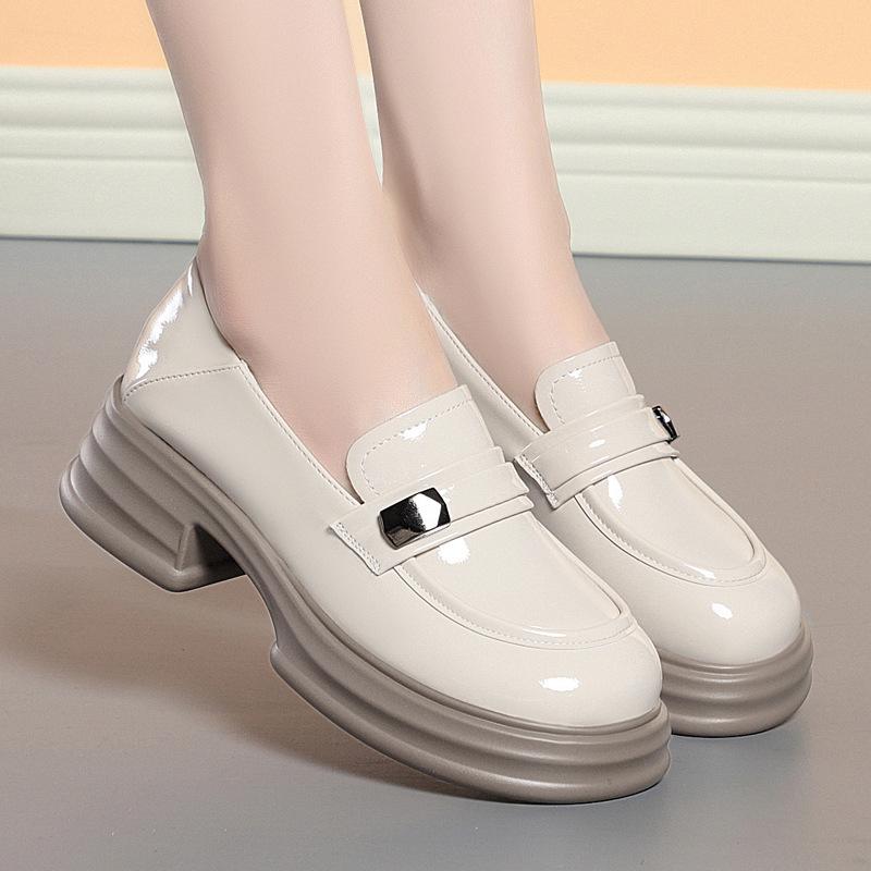 Fashion British Style Small Leather Shoes Women In Spring Autumn New Style Women's Shoes Thick Sole Sponge Cake Soft Sole Single Shoes