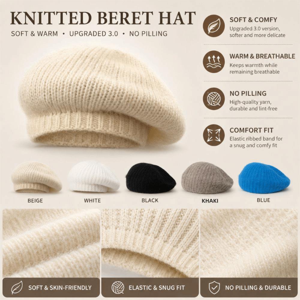Keep Warm Women Knitted Beret Plush Painter Artist Hats Vintage Warm Knit Cap Creative Gift