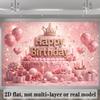 2D Pink Glitter Birthday Photography Background with Balloons & Gifts
