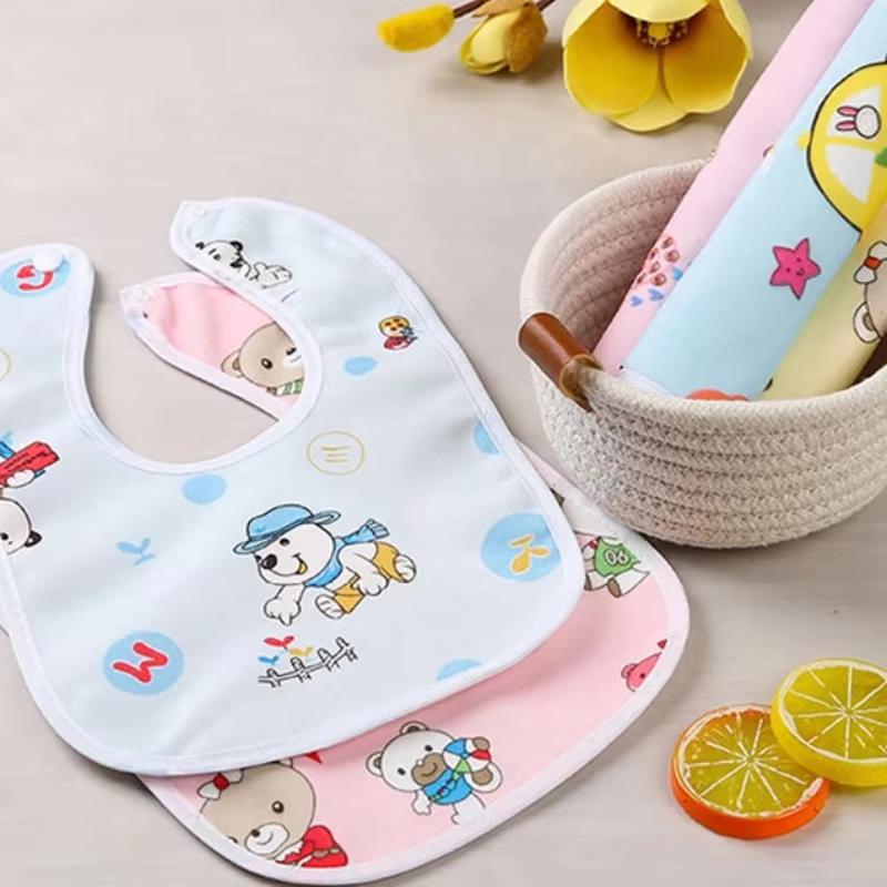 1Pcs Baby Cartoon Snap Waterproof Bib Super Soft Baby Bib Newborn Crystal Velvet Saliva Towel