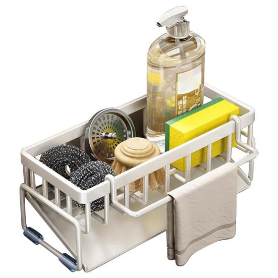 Drain Rack Rustproof Carbon Steel Organizer with Detachable Drain Tray Storage Rack for Kitchen Sink Sponges Soap