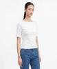 BASIC HOUSE Women'S Modal Spandex Boat Neck Slim Fit Short Sleeve T-Shirt White