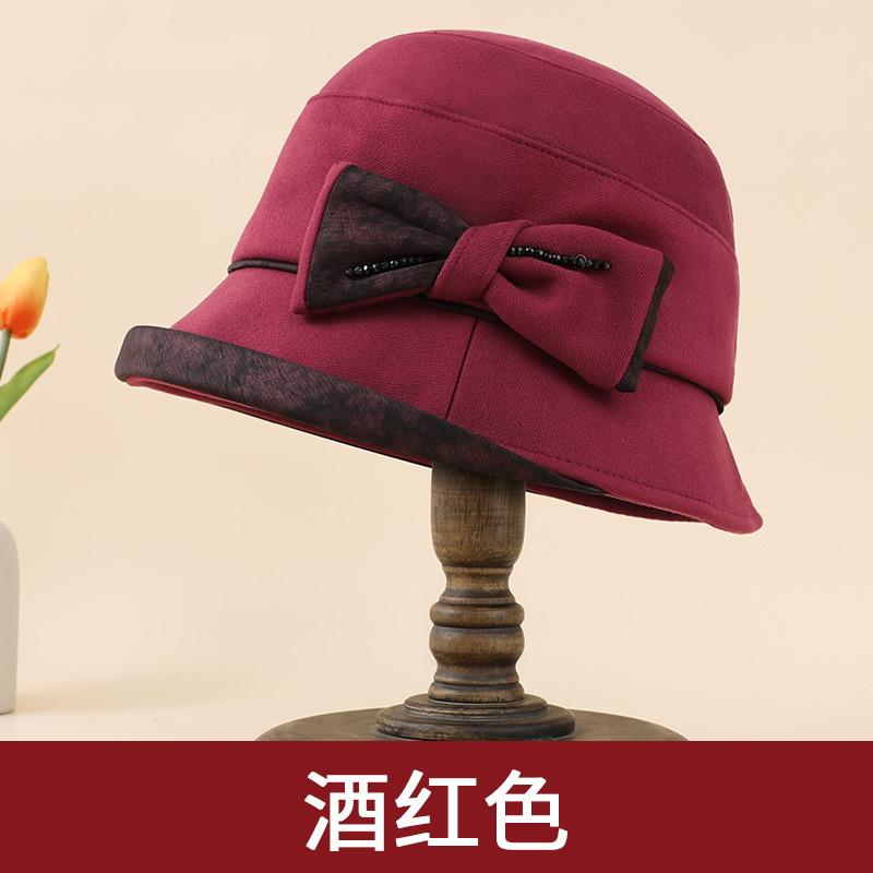 Autumn and Winter Bow Basin Hat Temperament New Retro Hat Mother Hat Warm Temperament Grandma Matching Hat