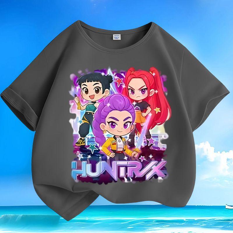 Girls' Loose Witch Girl Group Top for Summer Children's Casual Short-sleeved Pure Cotton T-shirt