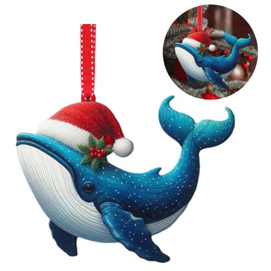 Tier-Weihnachtsornament, 2D, flache Weihnachtsbaumdekoration aus Acryl, Cartoon-Krake/Eichhörnchen, hängende Ornamente für den Weihnachtsbaum, Heimdekoration