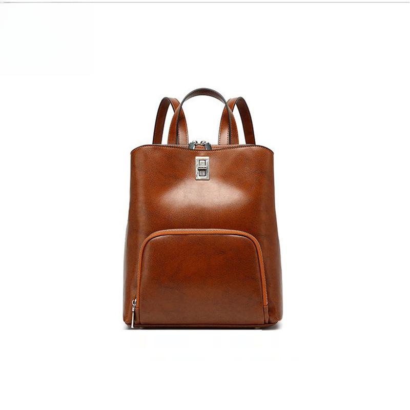 Fashionable Hand-held Travel Leather Large-capacity Simple Commuting Backpack, Retro Leather Backpack