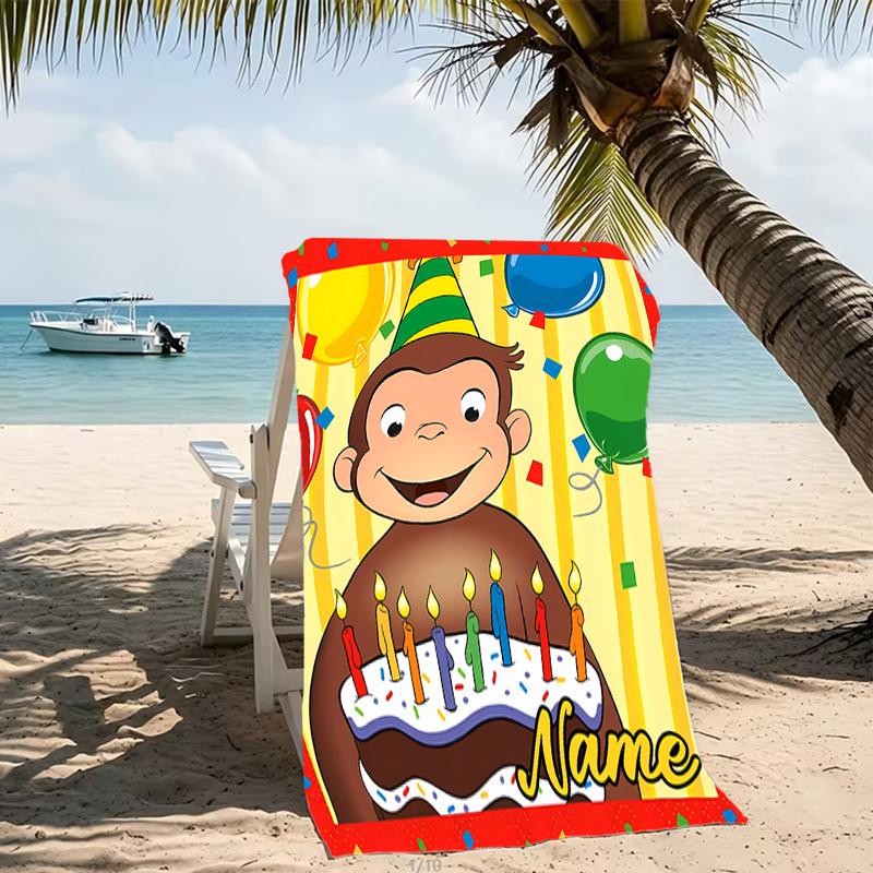 Customizable personalized beach towels Curious George themed designs.Suitable for the beach, yoga, sports;ideal as beach accessories