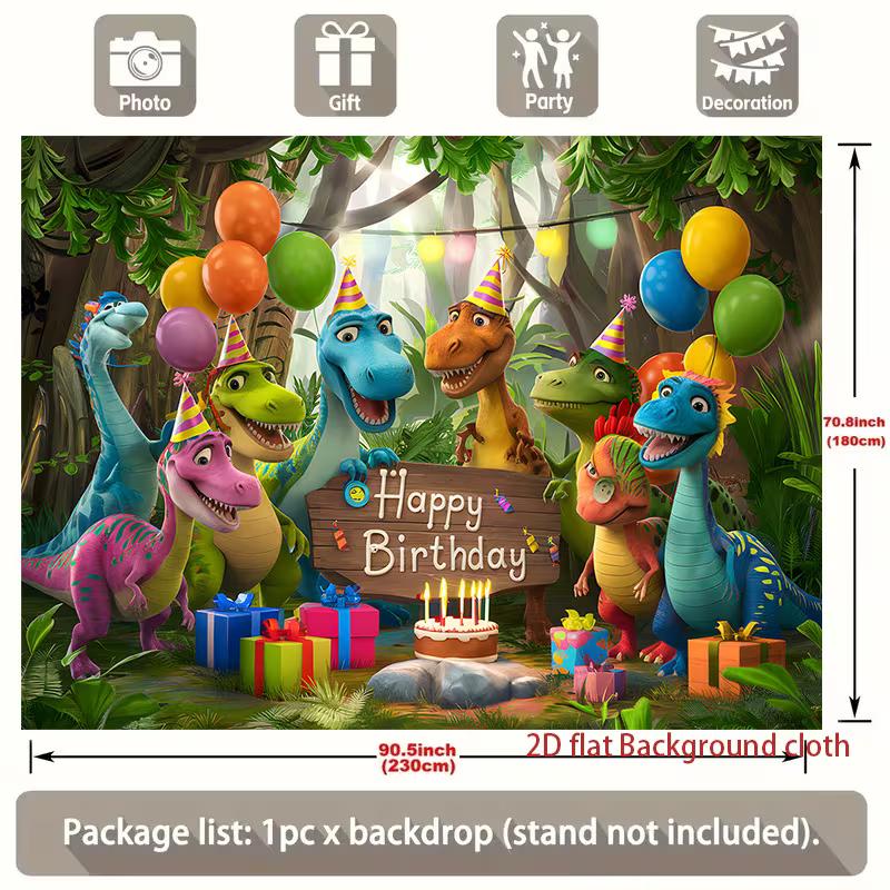 Cute Dinosaur Happy Birthday Backdrop Kids Jungle Theme Party Photography Background Banner for Boys Birthday
