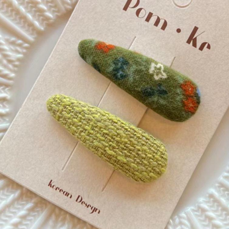 Korean Spring Green Floral Hair Clip for Kids - Cute Embroidered Flower BB Hairpin