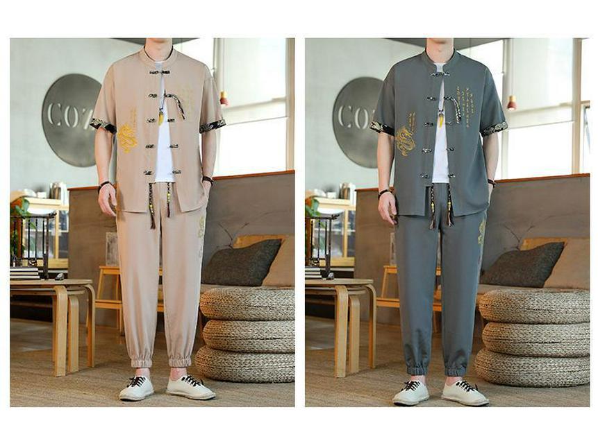 Suxi Men's Summer Chinese Embroidered Two-Piece Retro Suit 8617