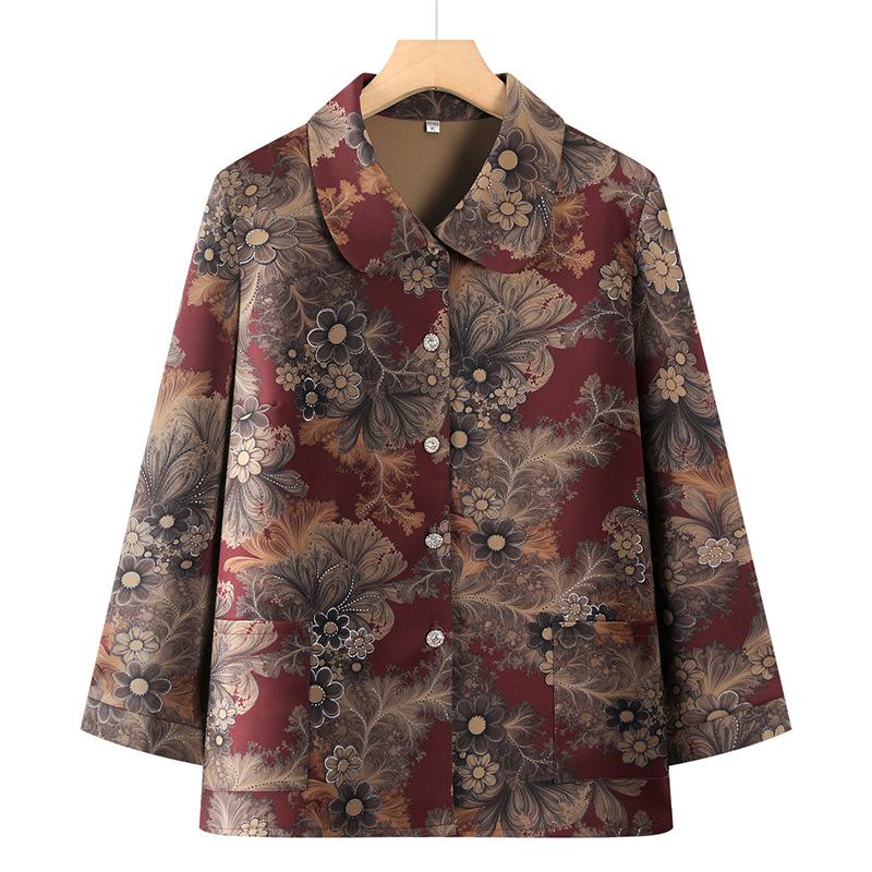 

2026 Spring Lapel Shirt for Middle-Aged and Elderly Women - Grandma Style Cardigan Top 5XL (Recommended Up to 155 Jin)