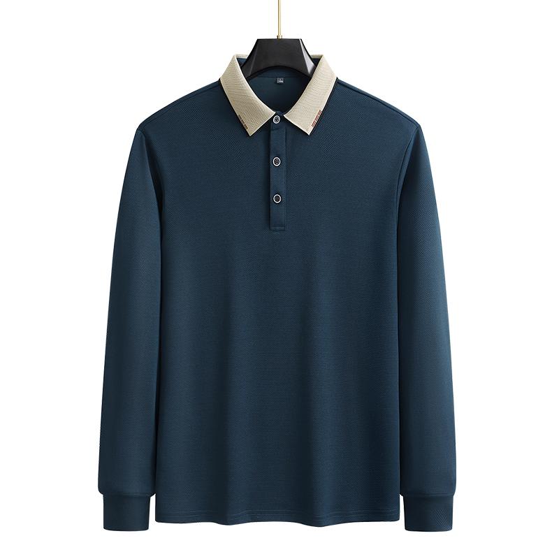 

Большого размера футболка с длинным рукавом и воротником поло в качестве основы для мужских топов в стиле business casual на весну и осень 9XL синий