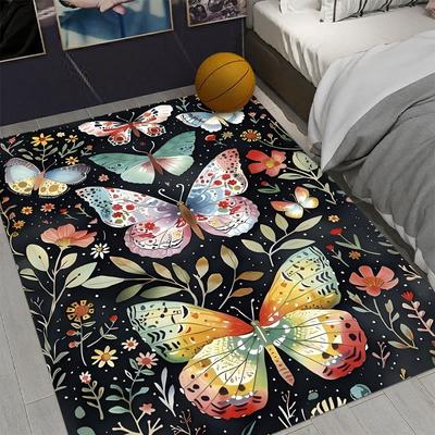 Mysterious Butterfly Plant  Area Rug for Home Living Room Bedroom Kitchen  Rug Non-slip Flannel Rug Machine Washable Floor Mat