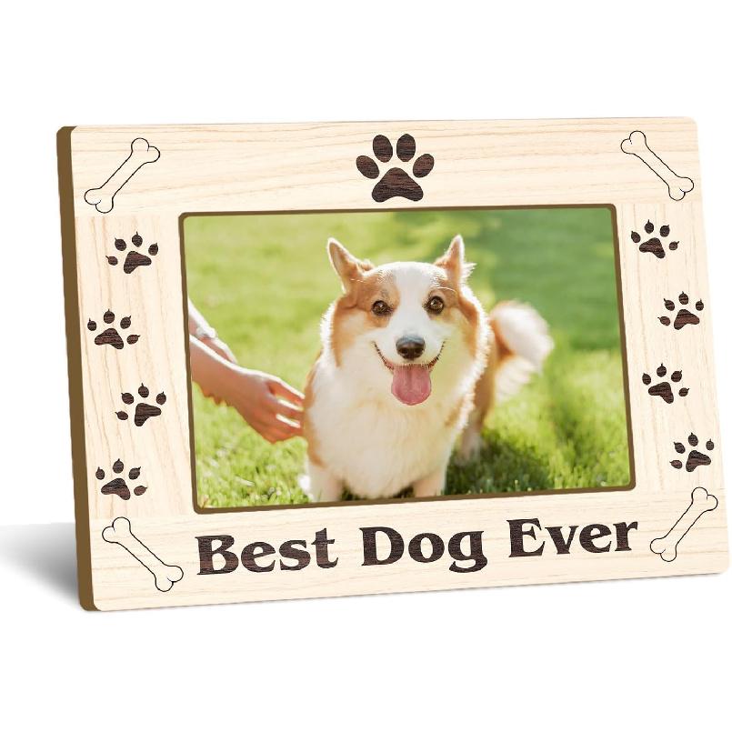 Best Dog Ever Picture Frame 4x6, Pet Frame, Wooden Photo Frame with Wooden Stand, Gifts for Dog Lovers, Home Office Tabletop Display Decorations - Best Dog Ever