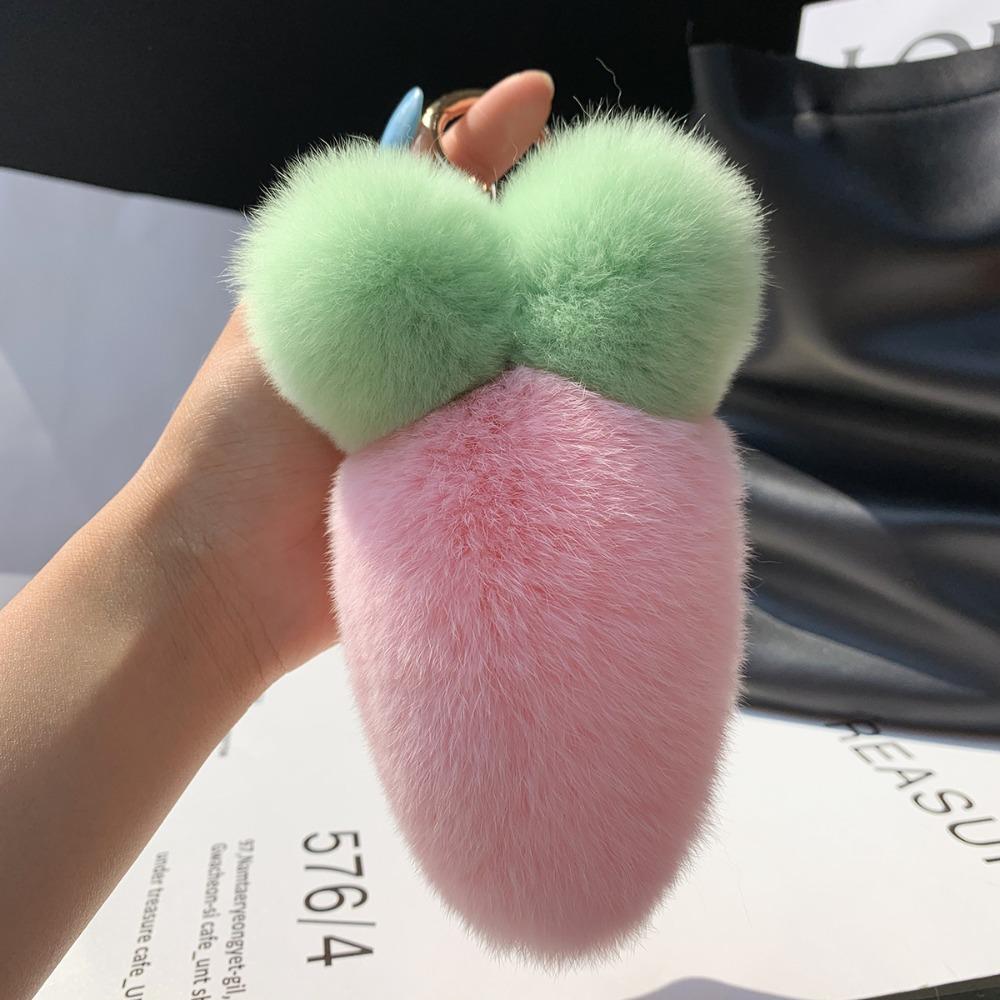 Cute Fruit Plush Carrot Key Ring Decoration Ornaments Rabbit Fur Keychain Key Holder Bag Charm Fluffy Ball Pendant Backpack