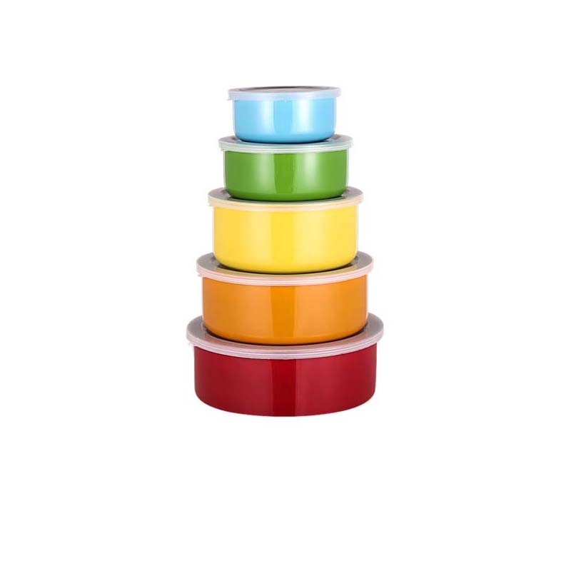 5 In 1 Stainless Steel Fresh-keeping Box Five Piece Set, Kitchen Refrigerator Fresh-keeping Storage Can, Round with Lid