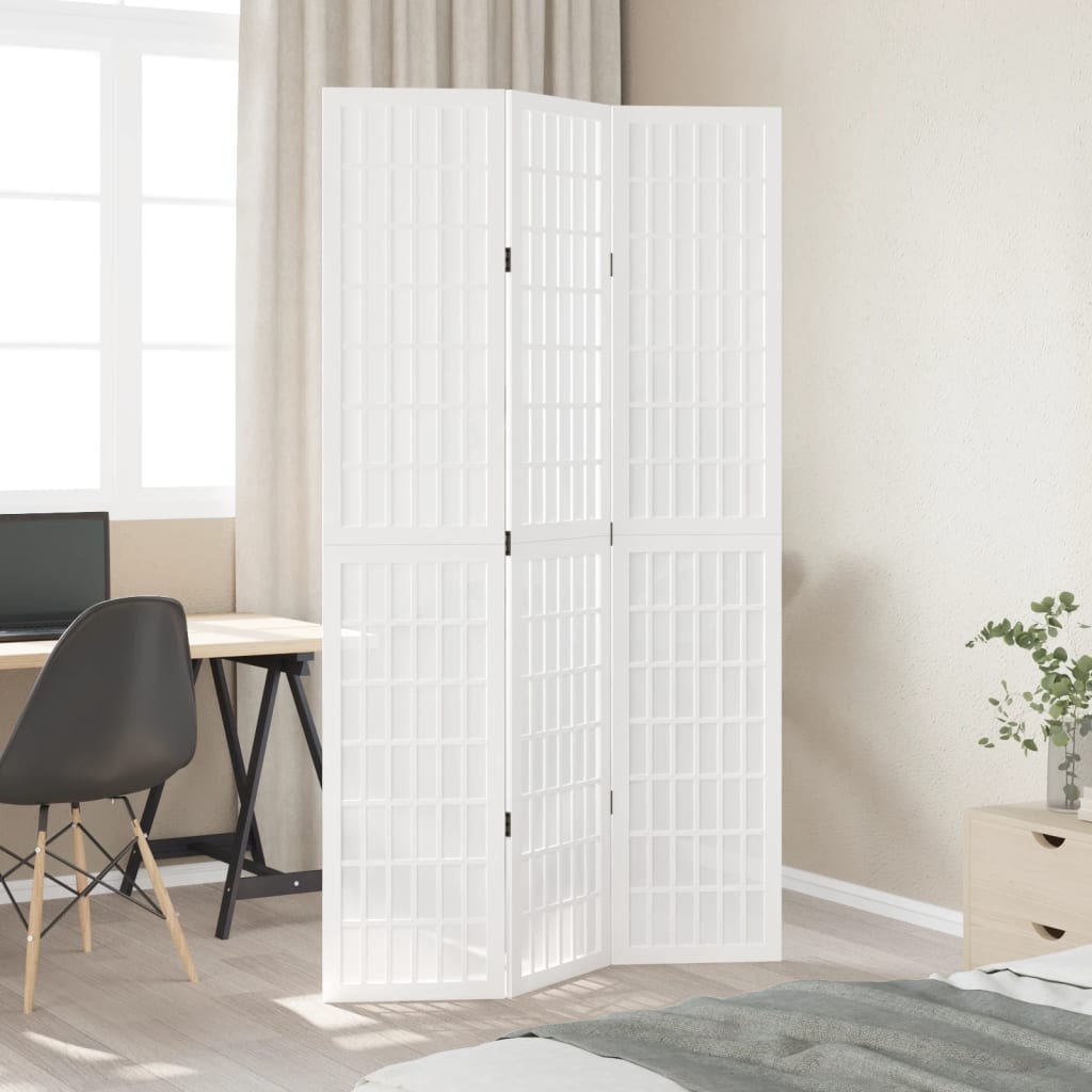 Vidaxl Room Divider, 3-Panel, White, Solid Paulownia Wood
