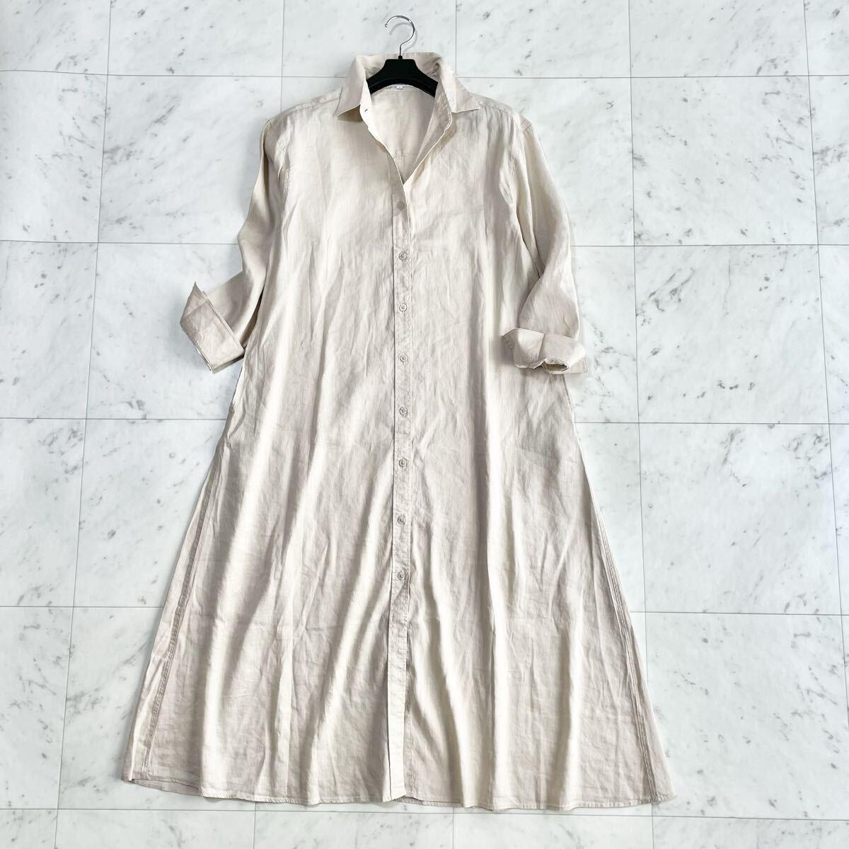 PLST Plaste Dress Long Shirt Hemp Linen Long Sleeve Beige S 1073