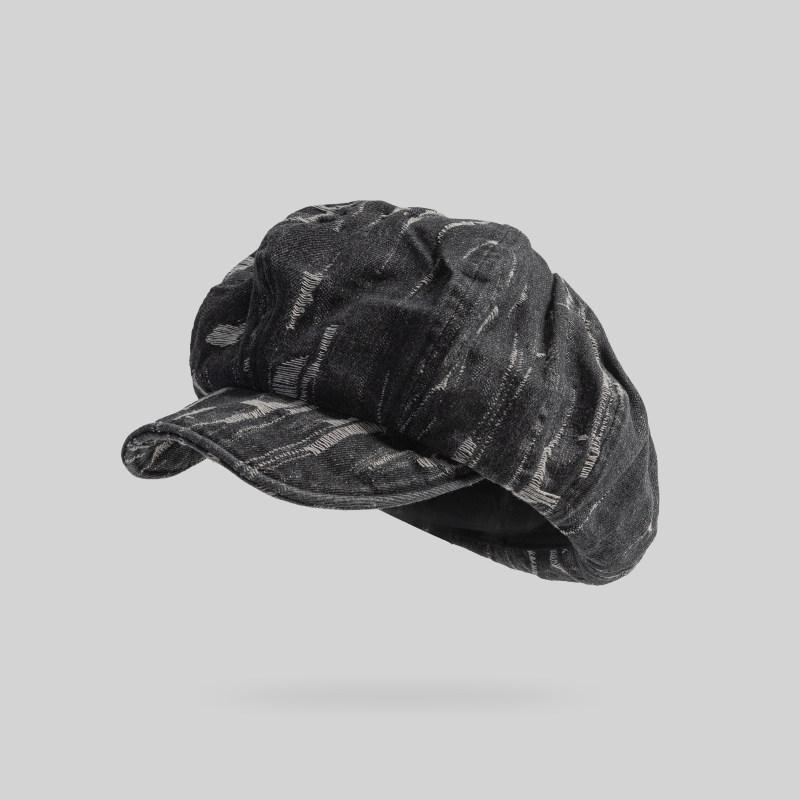 

Women s Vintage Washed Denim Cloud Berets Octagonal Retro Cap Trendy Casual Ladies Spring Autumn Hat M чорний