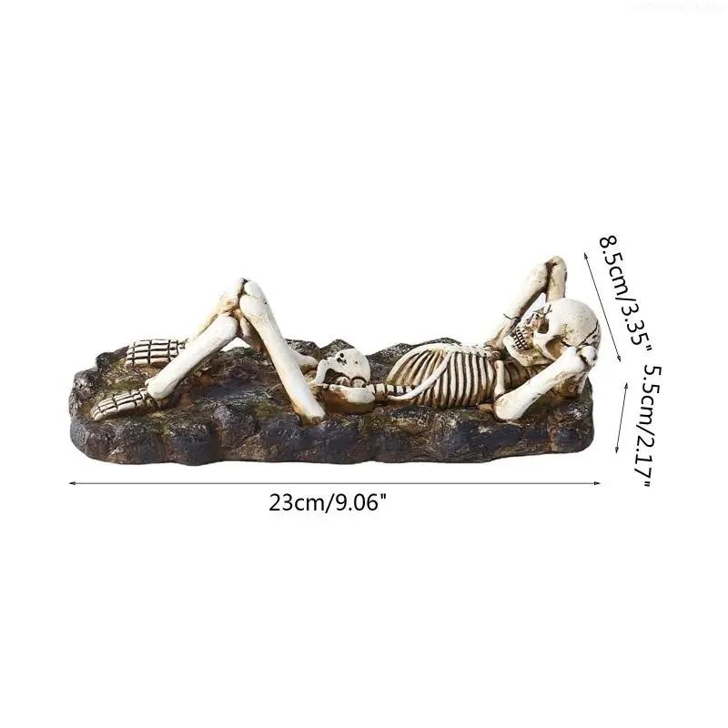 Creative Lying Position Skeleton Incense Holder Resin Skull Incense Burner for Cone Sticks Zen Meditation Desk Decor Gift