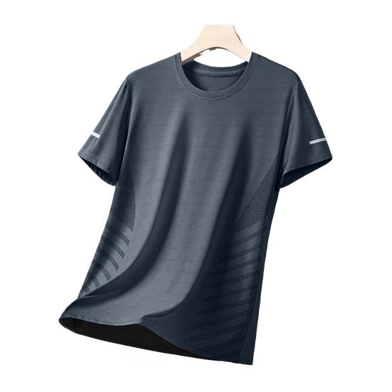 Yaz Erkek Üst Buz İpek Çabuk kuruyan Örgü Kısa Kollu Artı Boyutu O Yaka Gevşek Kontrast Renk İnce Elastik Rahat Kazak Günlük Spor Tişört
