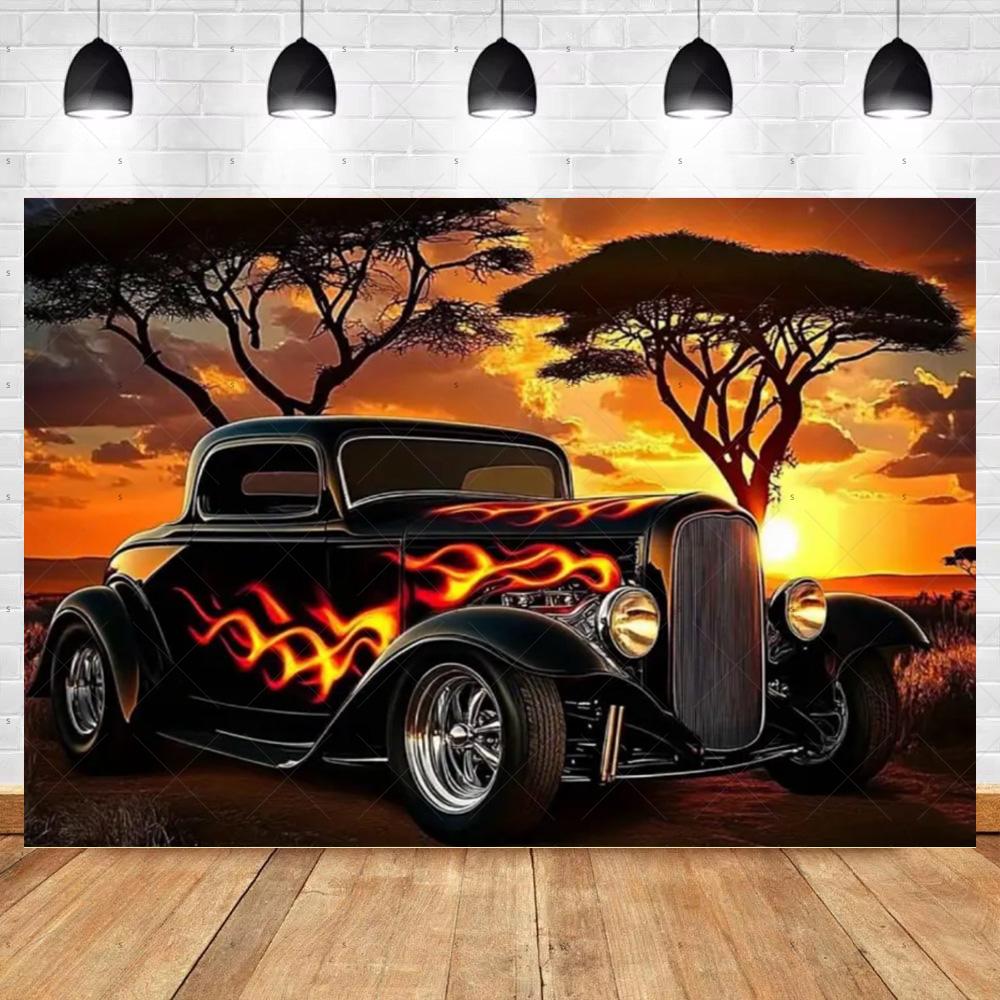Bannière de Fond de Voiture Chaude Vintage Décoration de Fête Toile de Fond de Garage Classique Fournitures Style Industriel Pneu Outil Accessoire de Photographie